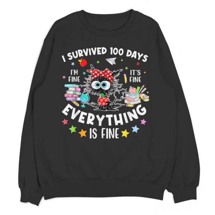 I Survived 100 Days Of School Teacher Kids Cat Lover Unisex Sweatshirt
