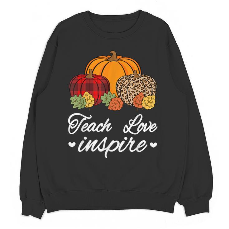 Teach Love Inspire Autumn Fall Plaid Leopard Pumpkin Teacher For Men Women Kids Unisex Sweatshirt
