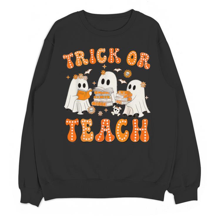 Teacher Halloween Trick Or Teach Retro Groovy Floral Ghost Unisex Sweatshirt
