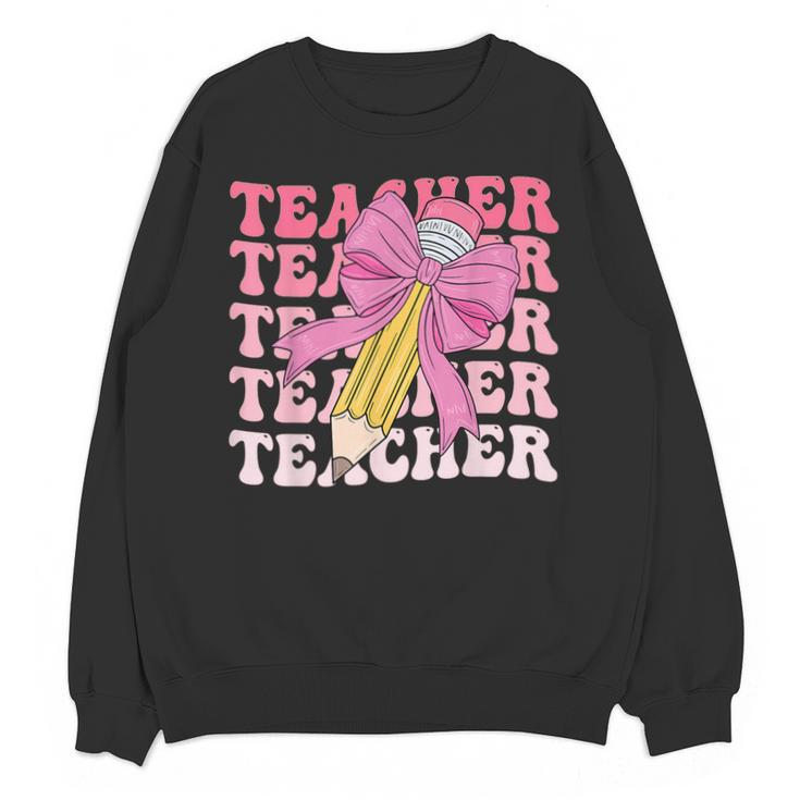 Teacher Pencil Back To School Groovy Pink Teacher First Day Unisex Sweatshirt