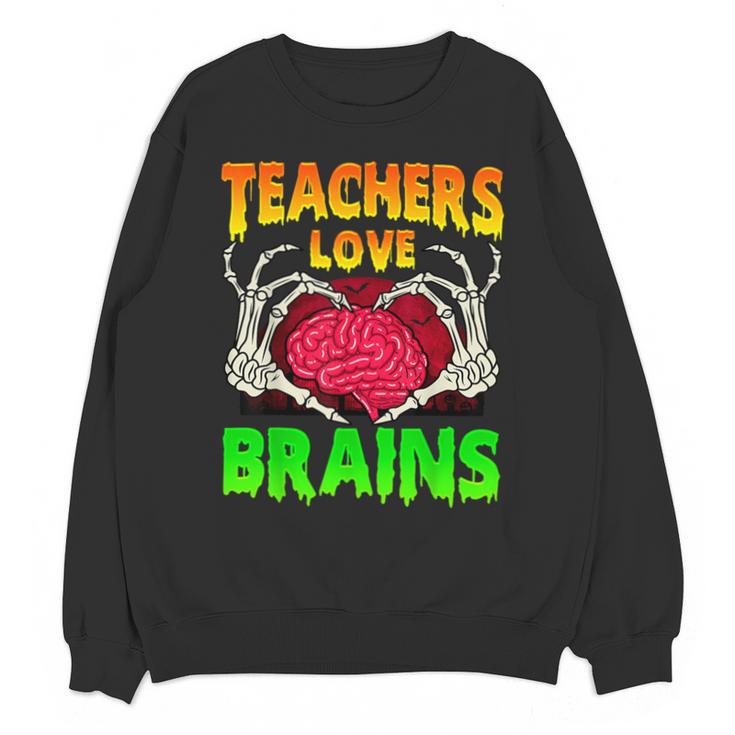 Teacher Teachers Love Brains Skeleton Hand Heart Halloween Unisex Sweatshirt