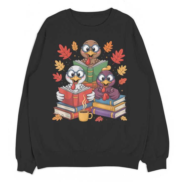 Thanksgiving Teacher Books Turkey Reading Book Unisex Sweatshirt