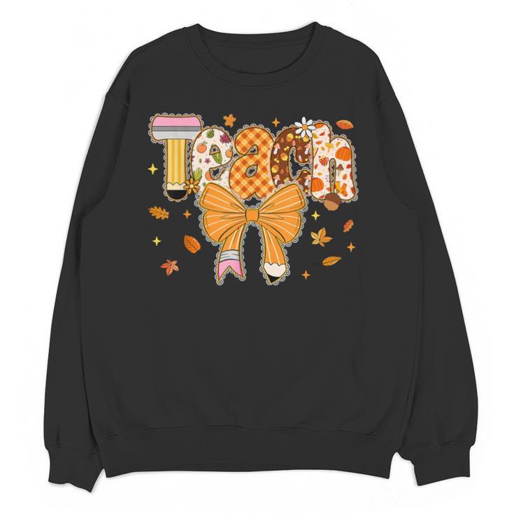 Thanksgiving Teacher Pencil Bow One Thankful Teacher Fall Unisex Sweatshirt