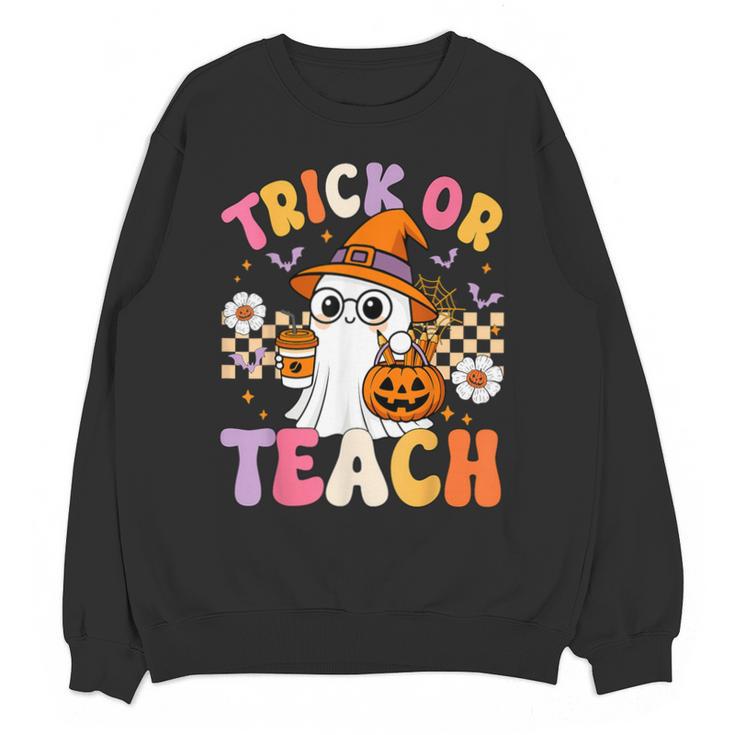 Trick Or Teach Cute Ghost Coffee Pumpkins Halloween Teacher Unisex Sweatshirt