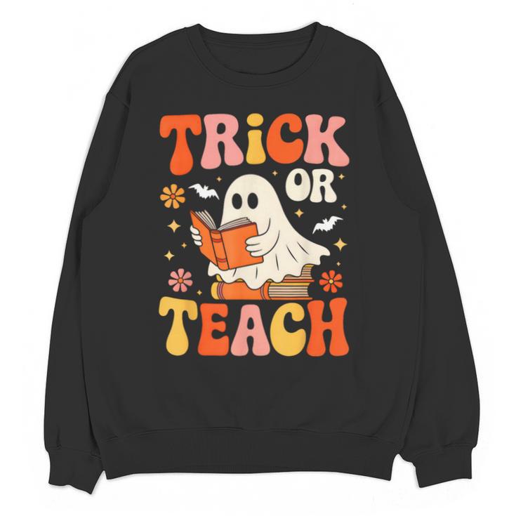 Trick Or Teach Halloween Shirt For Teacher Kids Floral Ghost Unisex Sweatshirt