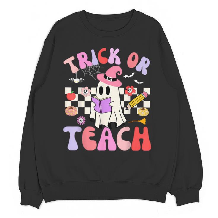 Trick Or Teach Halloween Teacher Floral Ghost Groovy Unisex Sweatshirt