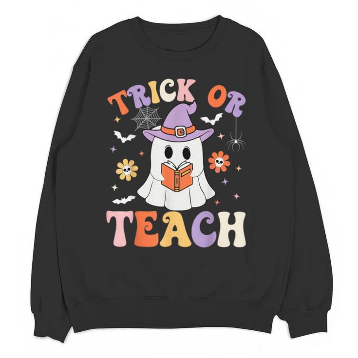 Trick Or Teach Teacher Groovy Ghost Halloween Teacher Unisex Sweatshirt