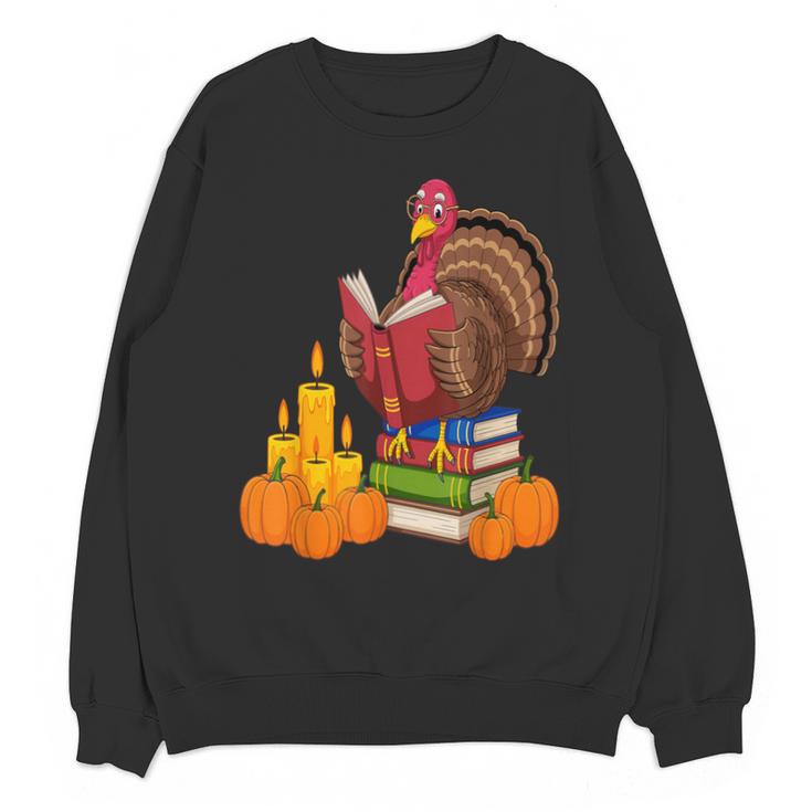 Turkey Reading Books Fall Thanksgiving Teacher Book Unisex Sweatshirt