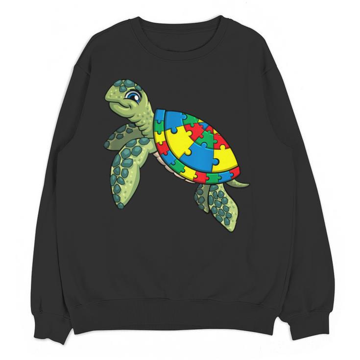 Turtle Puzzle Pieces For Autism Awareness Kids Women Teacher Unisex Sweatshirt