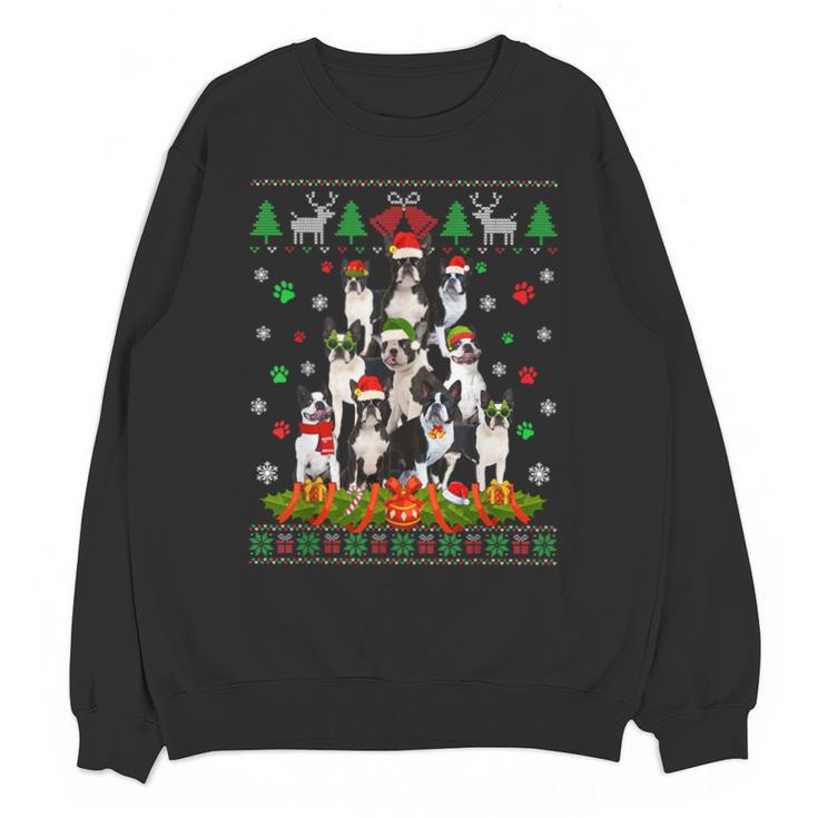 Ugly Sweater Christmas Tree Boston Terrier Dog Xmas Pajama Unisex Sweatshirt