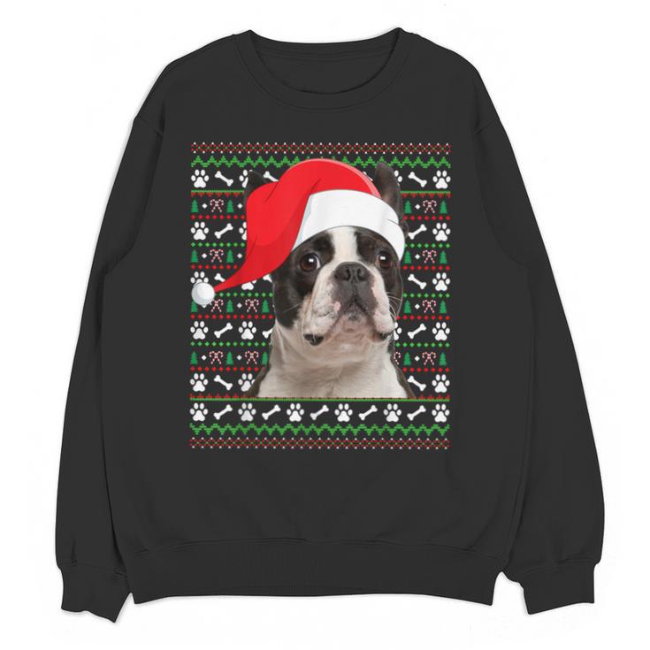 Ugly Xmas Sweater Santa Boston Terrier Dog Christmas For Men Women Kids Unisex Sweatshirt