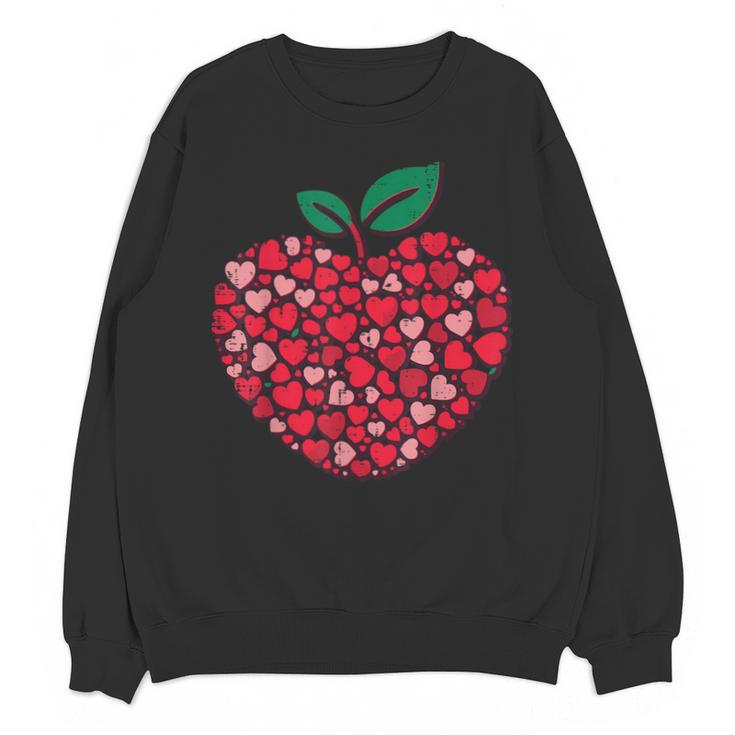 Valentines Day Teacher Hearts Apple Love Teach Women Men Unisex Sweatshirt