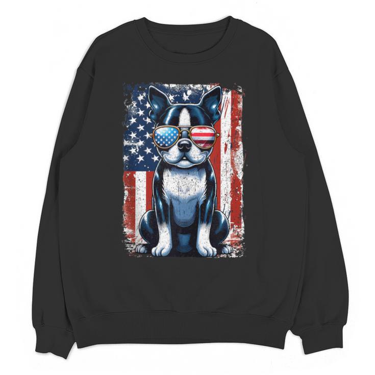 Vintage Boston Terrier Dog American USA US Flag Pets Lovers Unisex Sweatshirt