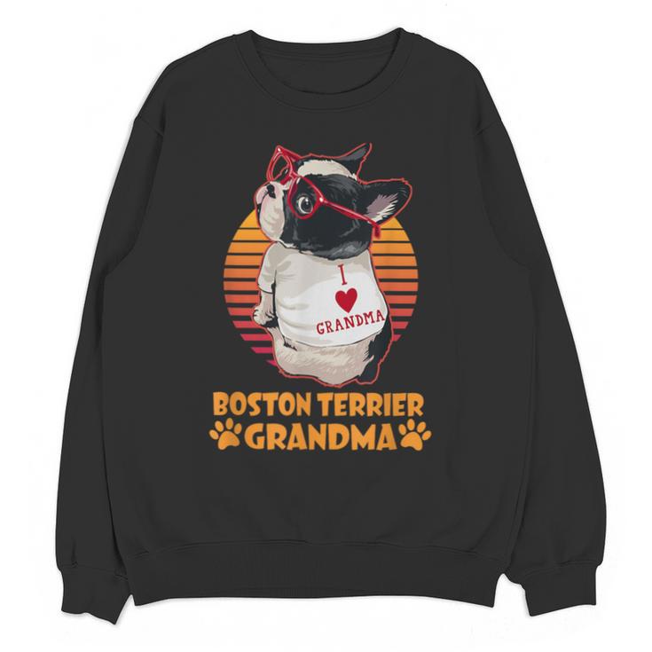 Vintage Boston Terrier Grandma Wear Sunglasses Dog Lover Men Women Girls Kids Unisex Sweatshirt