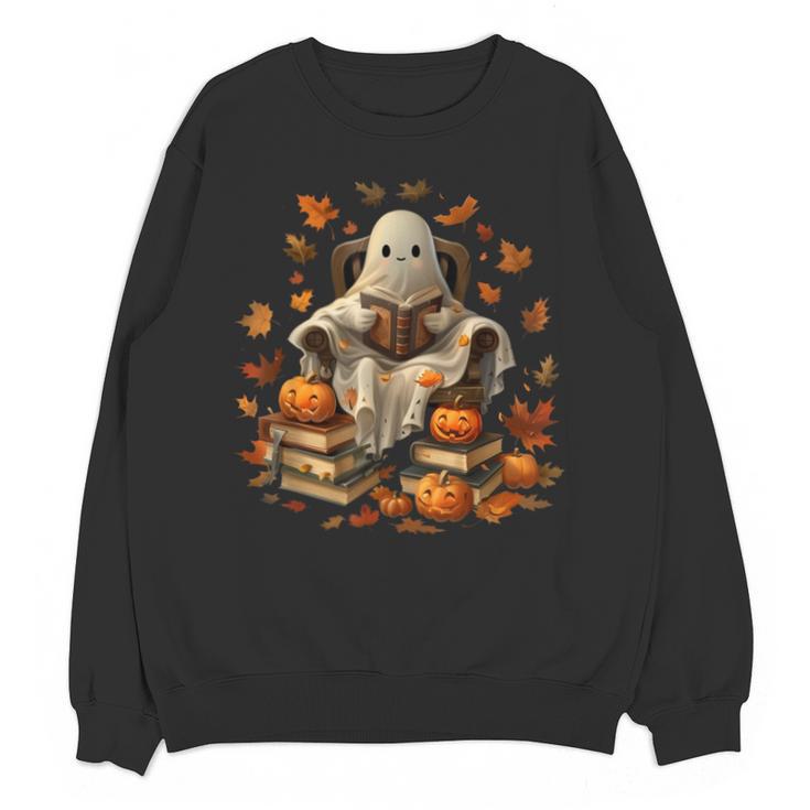 Vintage Ghost Book Reading Pumpkin Gothic Halloween Teachers Men Women Kids Unisex Sweatshirt