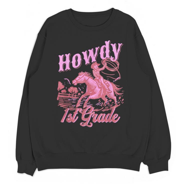 Vintage Howdy First Grade Cowgirl Teacher Western School Unisex Sweatshirt