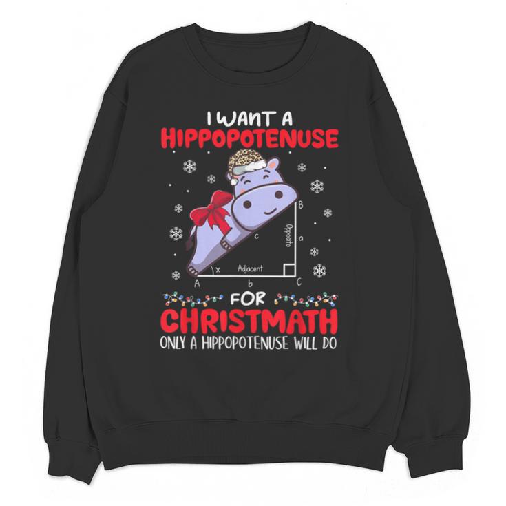 I Want A Hippopotenuse For Christmath Math Teacher Christmas Unisex Sweatshirt