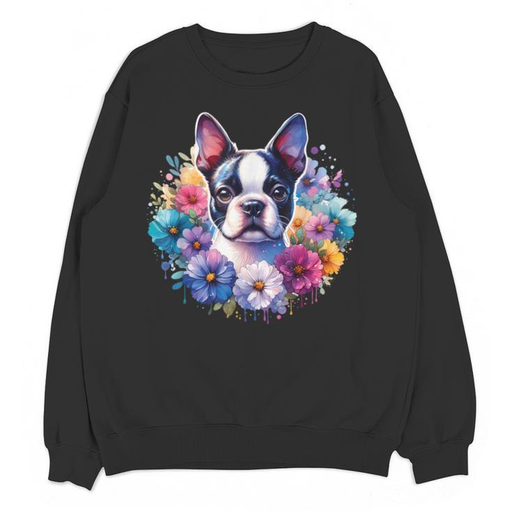 Watercolor Floral Boston Terrier Mama Dog Lover Mother's Day Unisex Sweatshirt