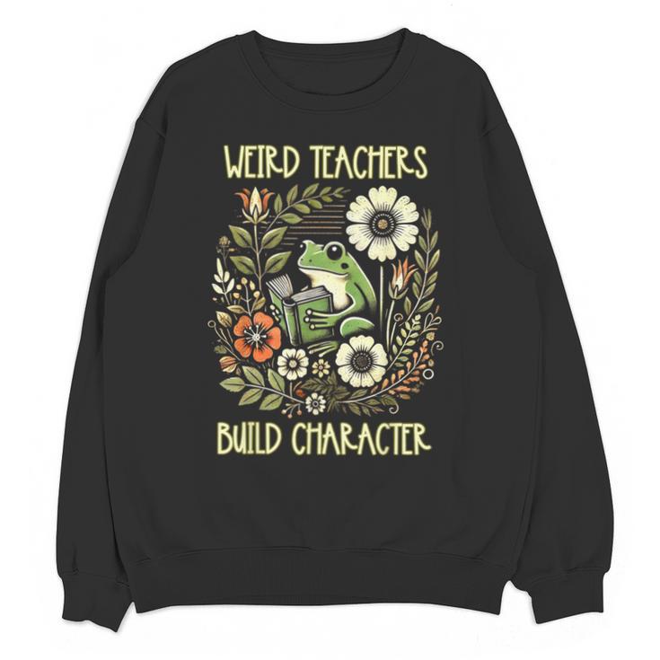 Weird Teachers Build Character Frog Reading Book Librarian Unisex Sweatshirt