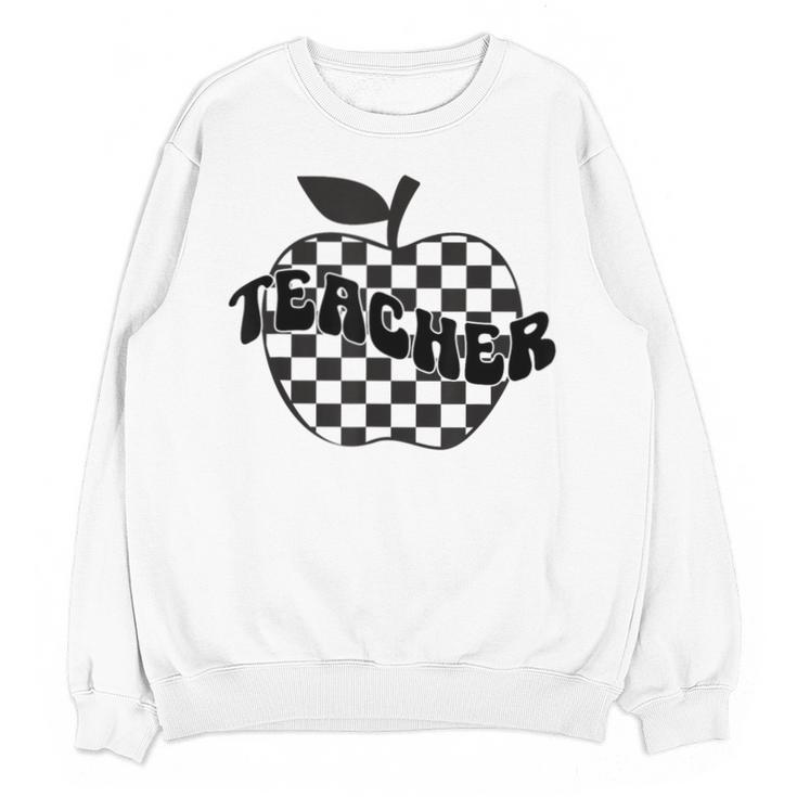 Back To School Checkered Apple Teacher Checkerboard Teacher For Men Women Girls Kids Unisex Sweatshirt