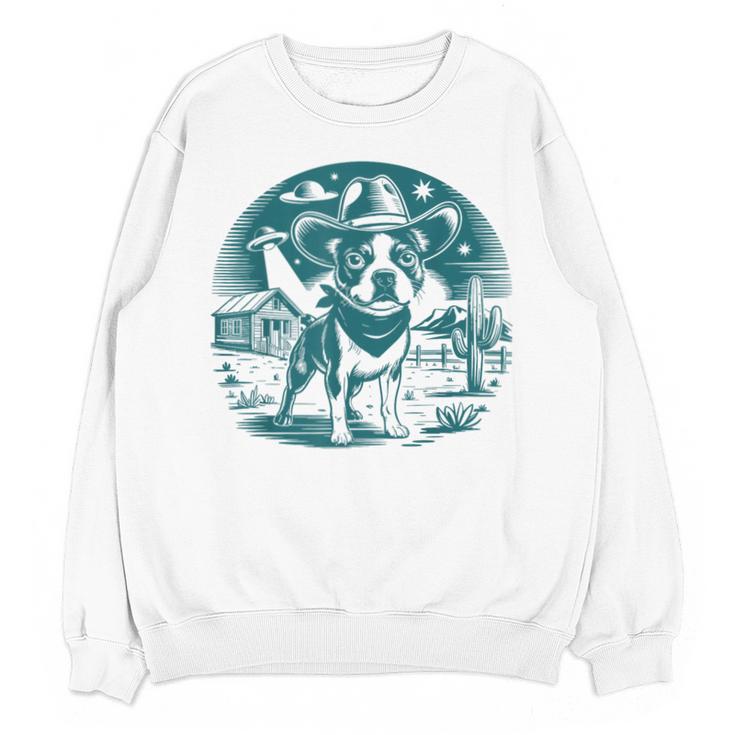 Boston Terrier Cowboy UFO Shirt Vintage Western Dog Mom Tee Unisex Sweatshirt