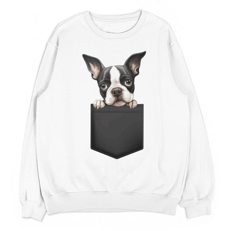 Boston Terrier Dog Puppy Dog In Pocket Cute Pet Lover Unisex Sweatshirt