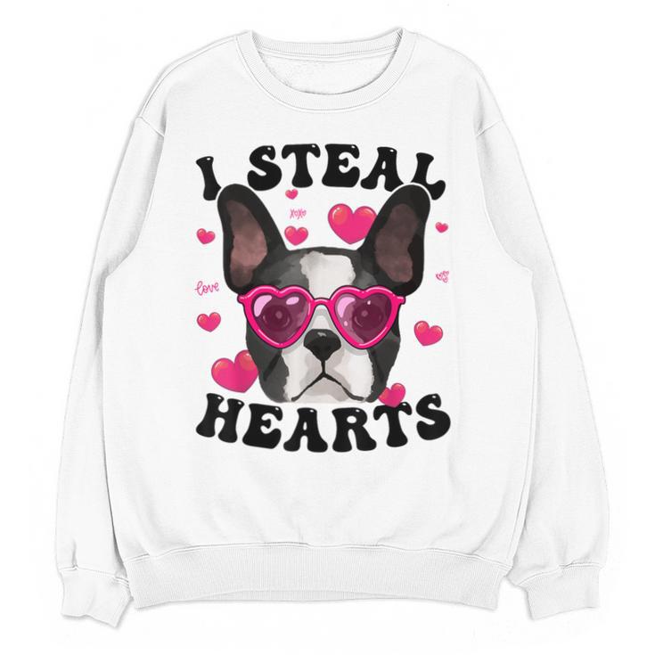 Boston Terrier Heart Glasses Girls Bostie Valentines Day Unisex Sweatshirt