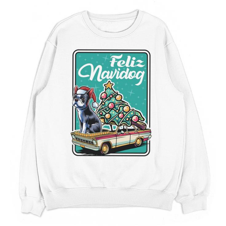 Boston Terrier Merry Christmas Tree Truck Dog X-Mas Unisex Sweatshirt