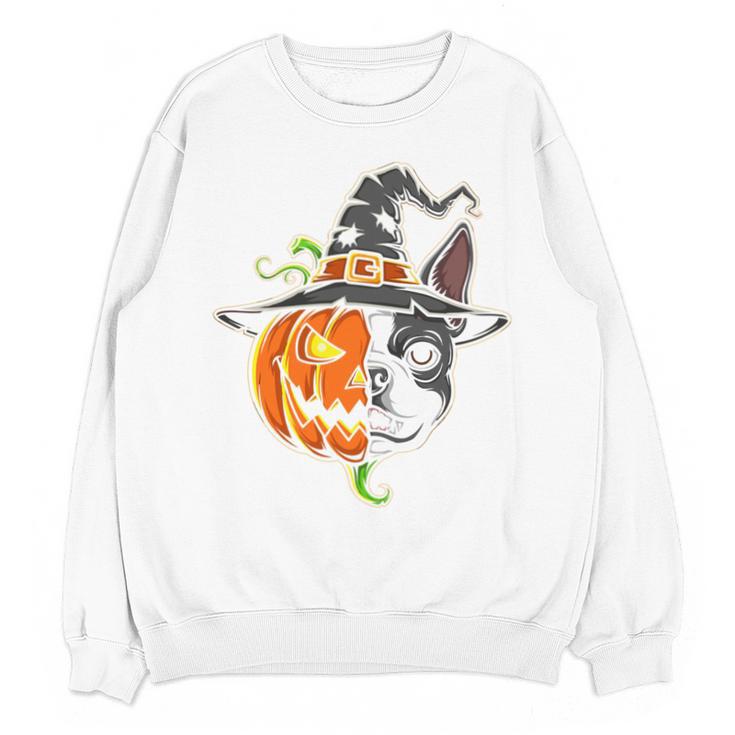 Boston Terrier Pumpkin Jack O Lantern Halloween Unisex Sweatshirt