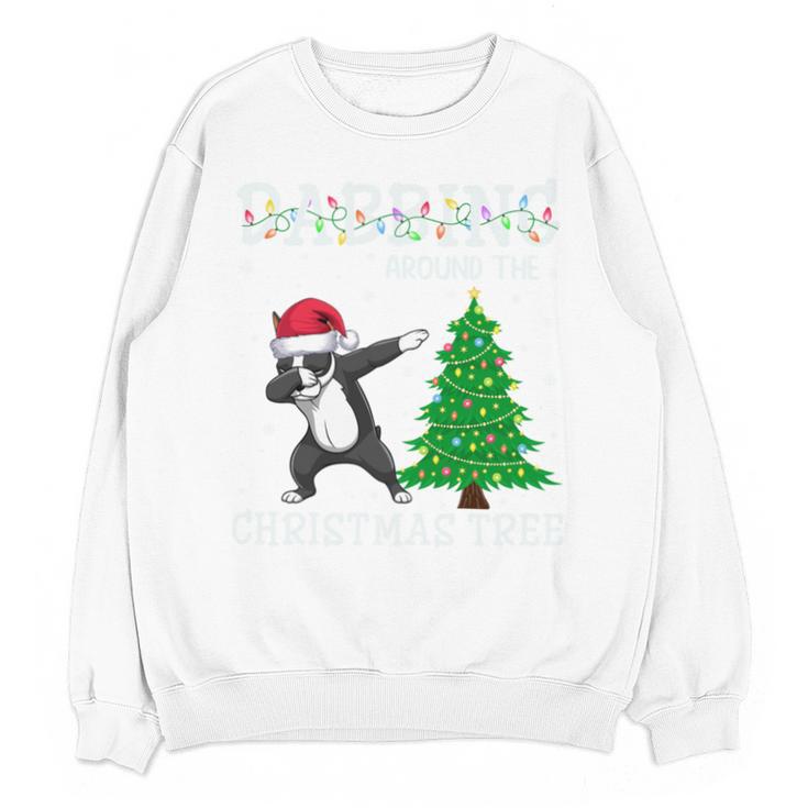 Boston Terrier Santa Hat Dabbing Around The Christmas Tree Unisex Sweatshirt