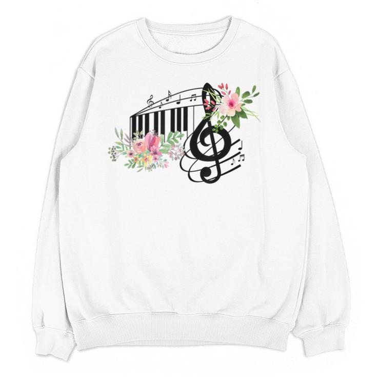 Cut Music Teacher Shirt With a Piano Keys Notes And Flowers Unisex Sweatshirt