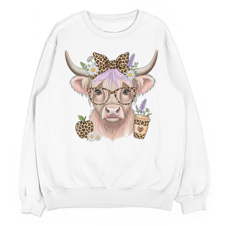Cute Floral Highland Cow Back To School For Women Teacher Unisex Sweatshirt