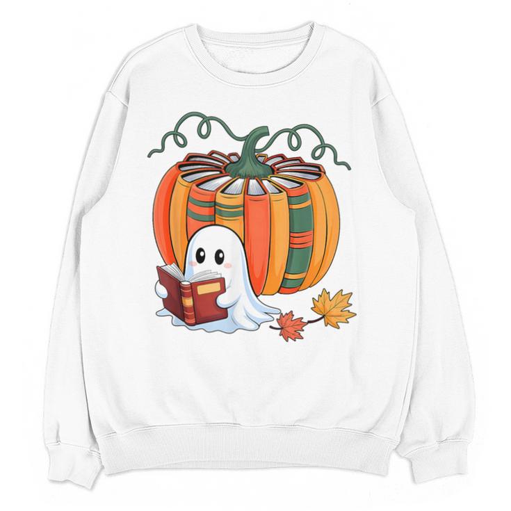 Fall Book Pumpkin Books Ghost Reading Halloween Teacher Unisex Sweatshirt