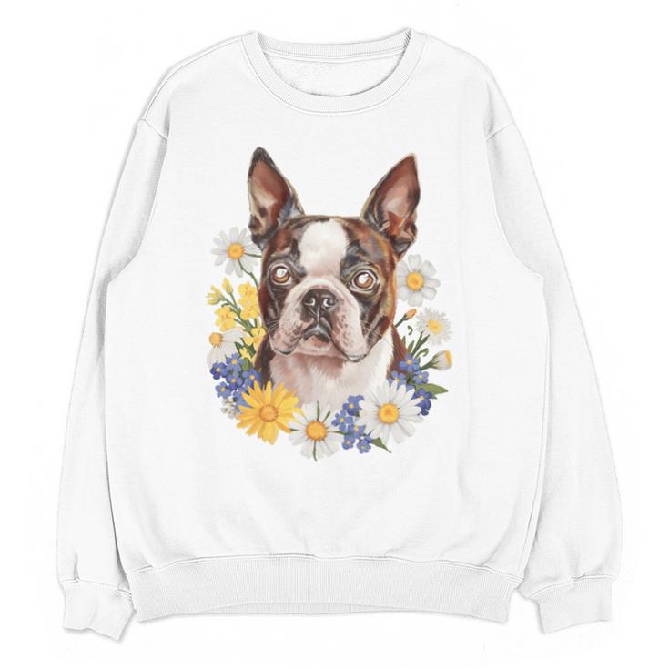 Floral Boston Terrier Unisex Sweatshirt