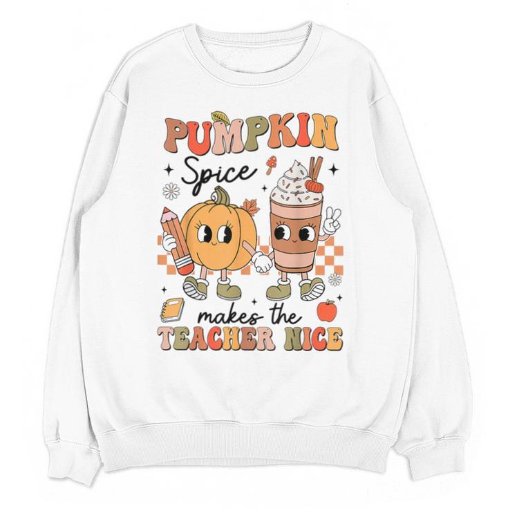 Groovy Pumpkin Spice Makes Teacher Nice Fall Thanksgiving Unisex Sweatshirt