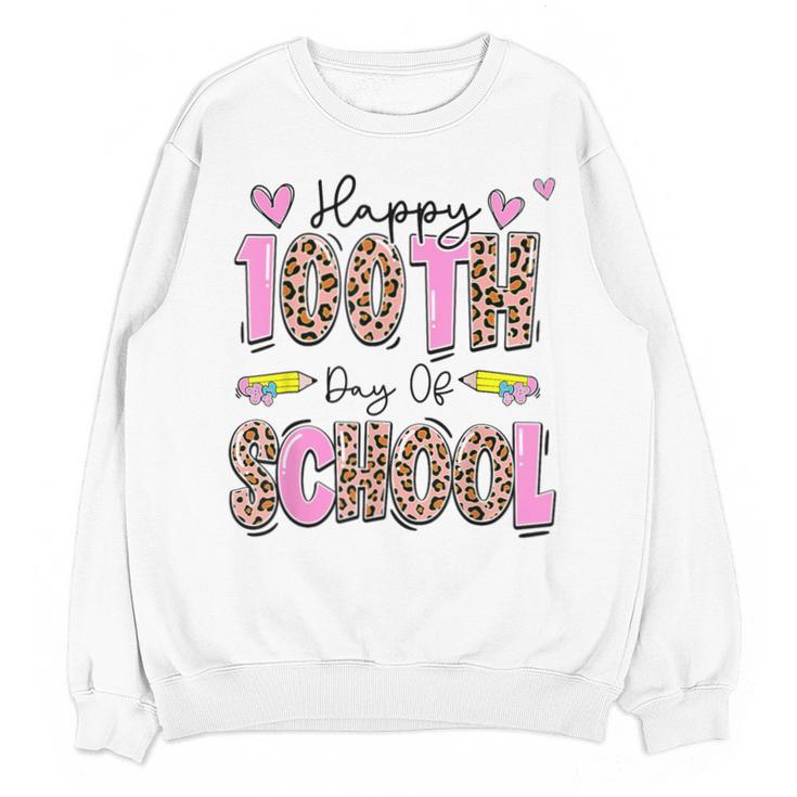 Happy 100th Day Of School Leopard Print Teacher Student Kids Unisex Sweatshirt