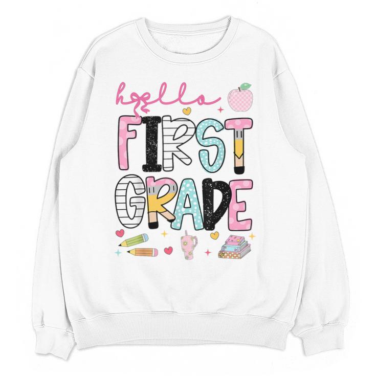 Hello First Grade Teacher Coquette Pencil Bow Back To School Unisex Sweatshirt