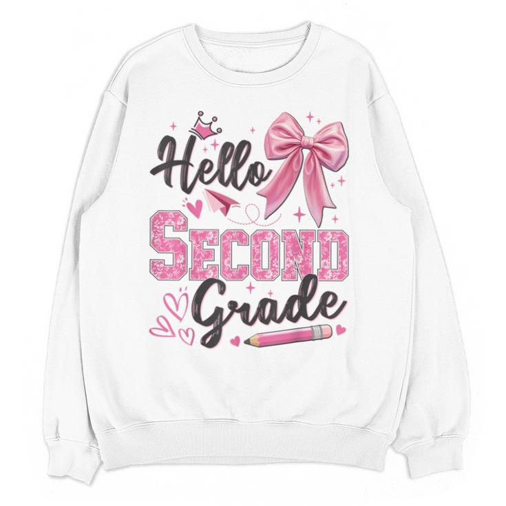 Hello Second Grade First Day Of School Coquette Teacher Girl Unisex Sweatshirt