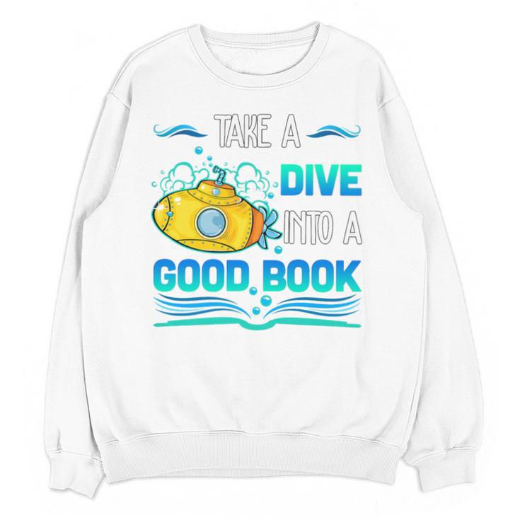 Librarian Teacher Dive Into A Good Book Reading Premium Tri-Blend Unisex Sweatshirt
