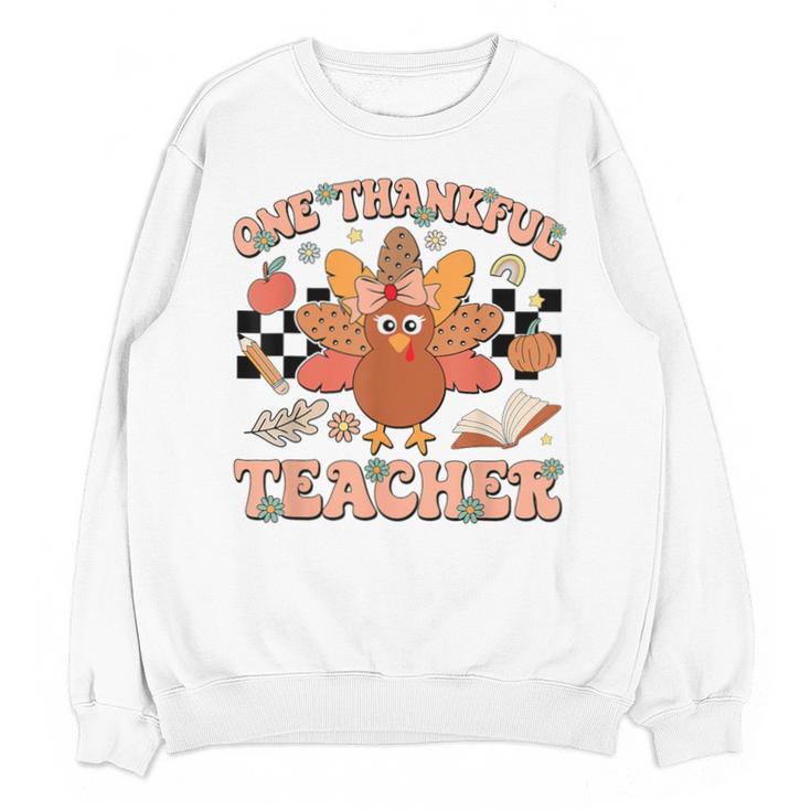 One Thankful Teacher Thanksgiving Retro Groovy Fall Teachers Unisex Sweatshirt