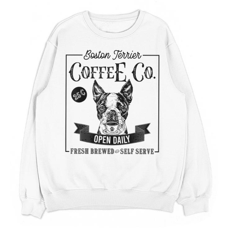 Retro Boston Terrier Coffee Dog Mom Coffee Lover Unisex Sweatshirt