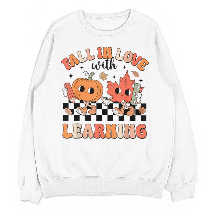Retro Fall In Love With Learning Autumn Pumpkin Teacher Unisex Sweatshirt