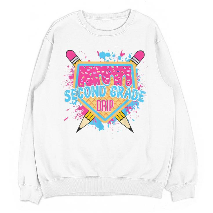 Second Grade Drip Ice Cream Home Plate Baseball Teachers Kid Unisex Sweatshirt
