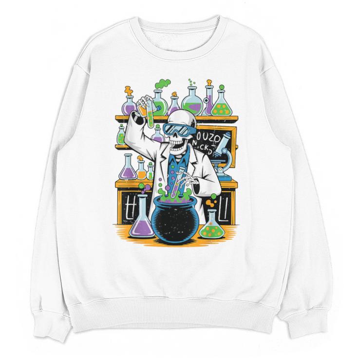 Skeleton Mad Scientist Halloween Costume Science Teacher Unisex Sweatshirt