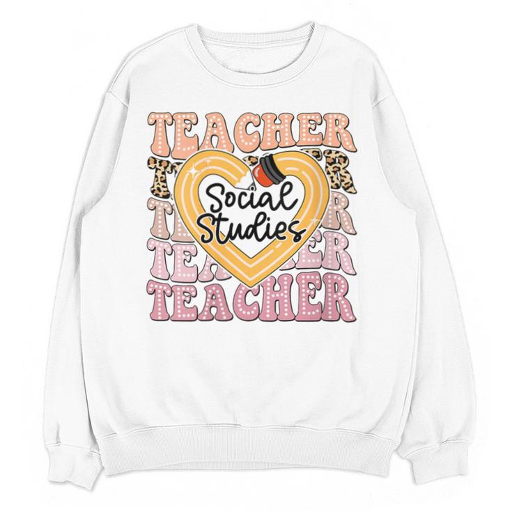Social Studies Teacher Pencil Heart Leopard Back To School Unisex Sweatshirt
