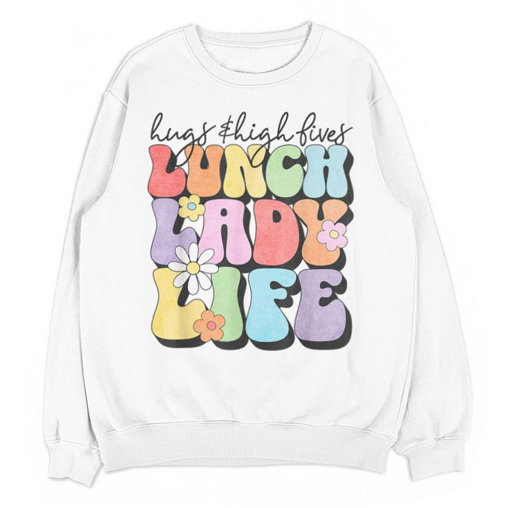 Soul Bleach Teacher Staff First Day Of School Last Hugs & High Fives Lunch Lady Vibes Blue Classic Fit Unisex Sweatshirt