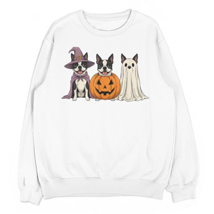 Spooky Ghost Boston Terrier Pumpkin Halloween Dog Lover Unisex Sweatshirt