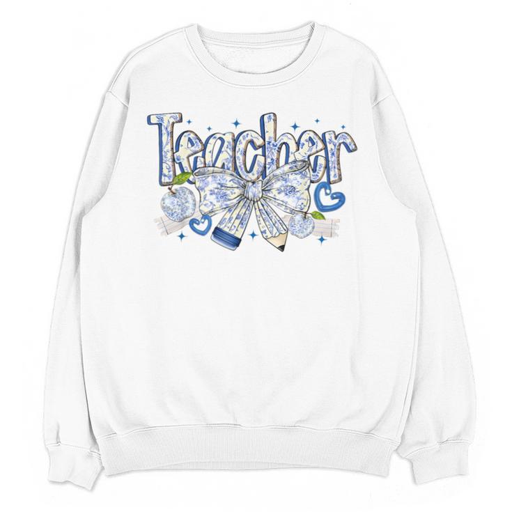 Teacher Blue Chinoiserie Coquette Bow Heart Teacher Life Unisex Sweatshirt