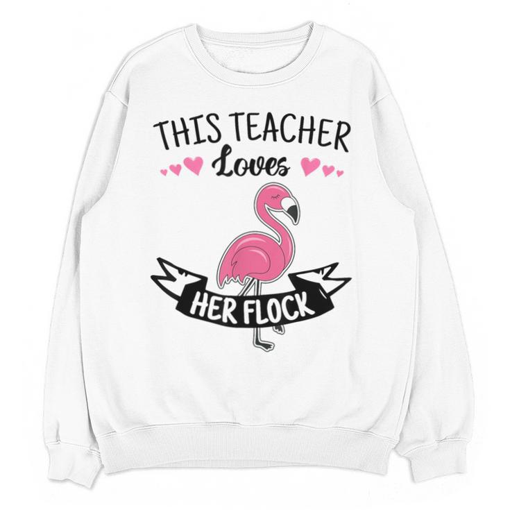 This Teacher Loves Her Flock Cute Flamingo Teacher Unisex Sweatshirt