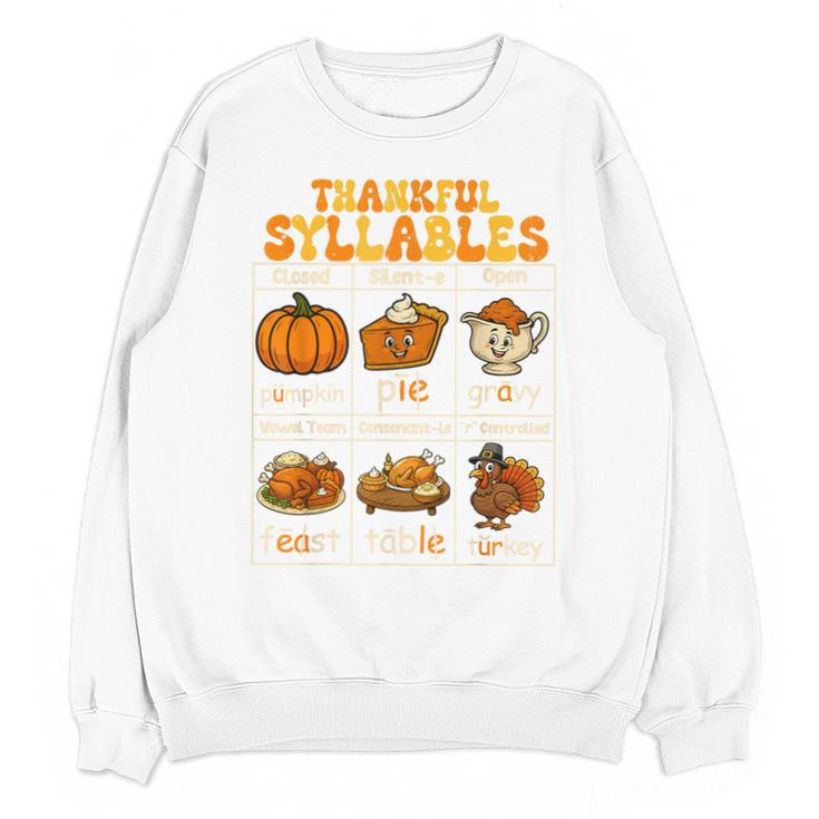 Thankful Syllables Teacher Thanksgiving Educational Kids Unisex Sweatshirt